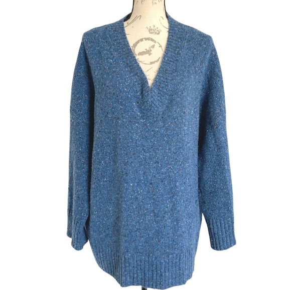Lafayette 148 NY Cashmere Wool Blend V-Neck Tunic Sweater size XL Blue Oversized - Picture 1 of 16